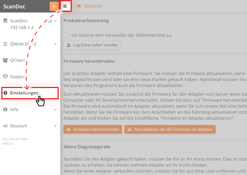 Optionen Bereich
